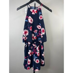 Mud Pie Navy Moonlight Garden Palmer Halter Popover Romper XS Womens Flower